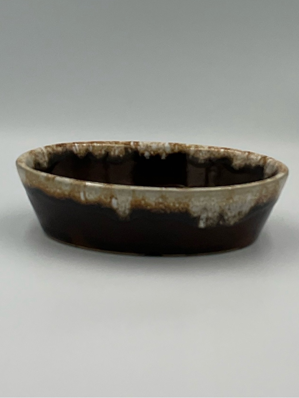 Vintage Monmouth/Western Stoneware Individual 6oz Brown Drip Casserole
